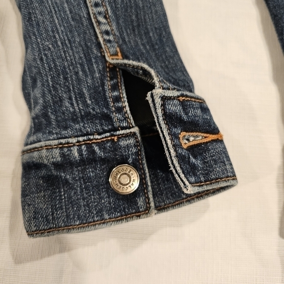 HALOGEN Blue Denim Flap Pocket Trucker Cropped Jean Jacket sz S - Picture 7 of 10